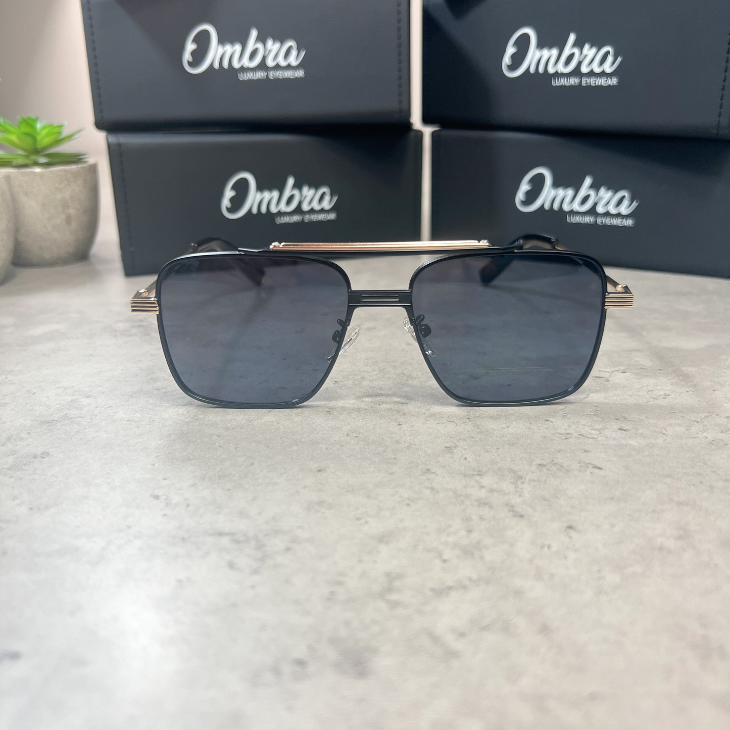 Ombra Aviator Sunglasses Black/Gold